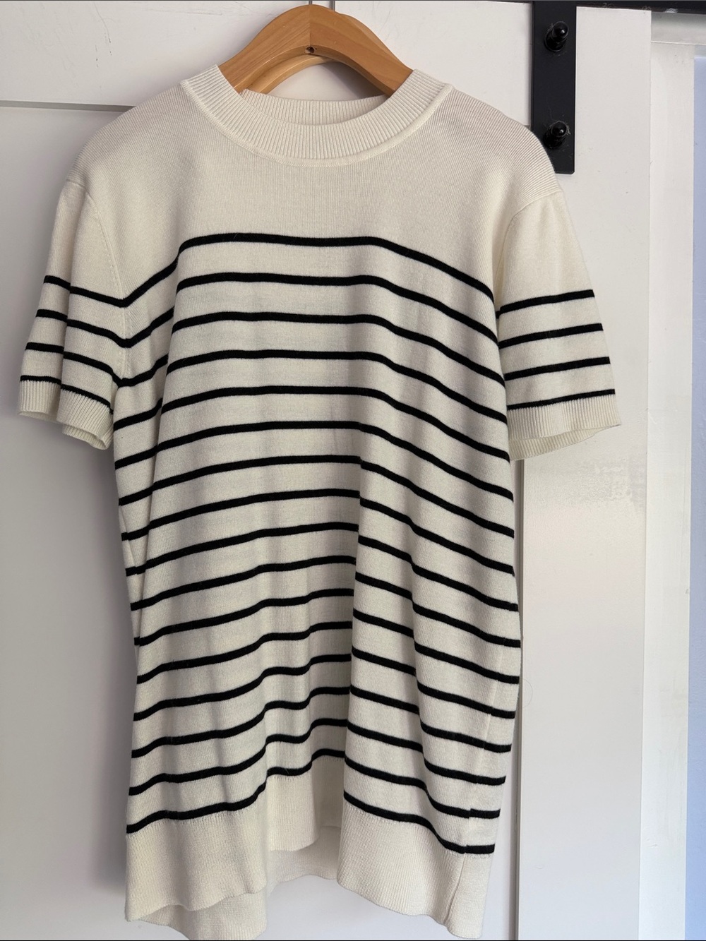 Women’s Crewneck Short-Sleeve Striped Sweater - White/Black